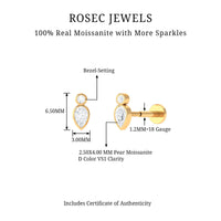 Pear and Round Moissanite Dainty Tragus Earring