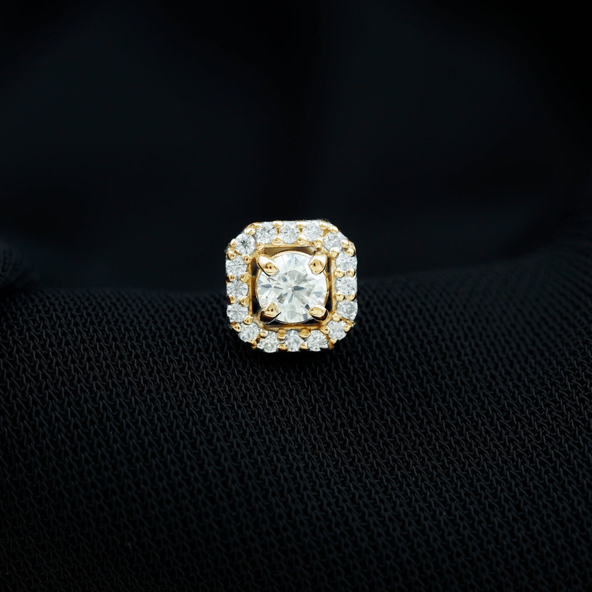 Certified Moissanite Halo Earring for Helix Piercing
