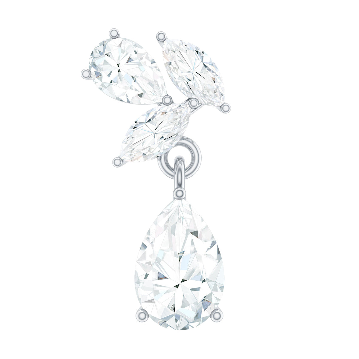 Marquise and Pear Moissanite Cluster Drop Cartilage Earring