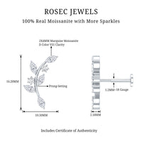 Certified Moissanite Leaf Climber Earring for Helix Piercing