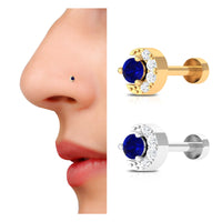 Genuine Blue Sapphire and Diamond Celestial Nose Pin