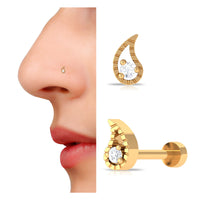 Round Cut Diamond Leaf Nose Pin in Prong Setting