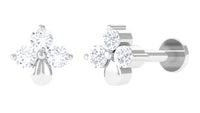 Natural Diamond 3 Stone Flower Nose Pin