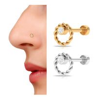 Bezel Set Round Diamond Nose Pin with Twisted Rope
