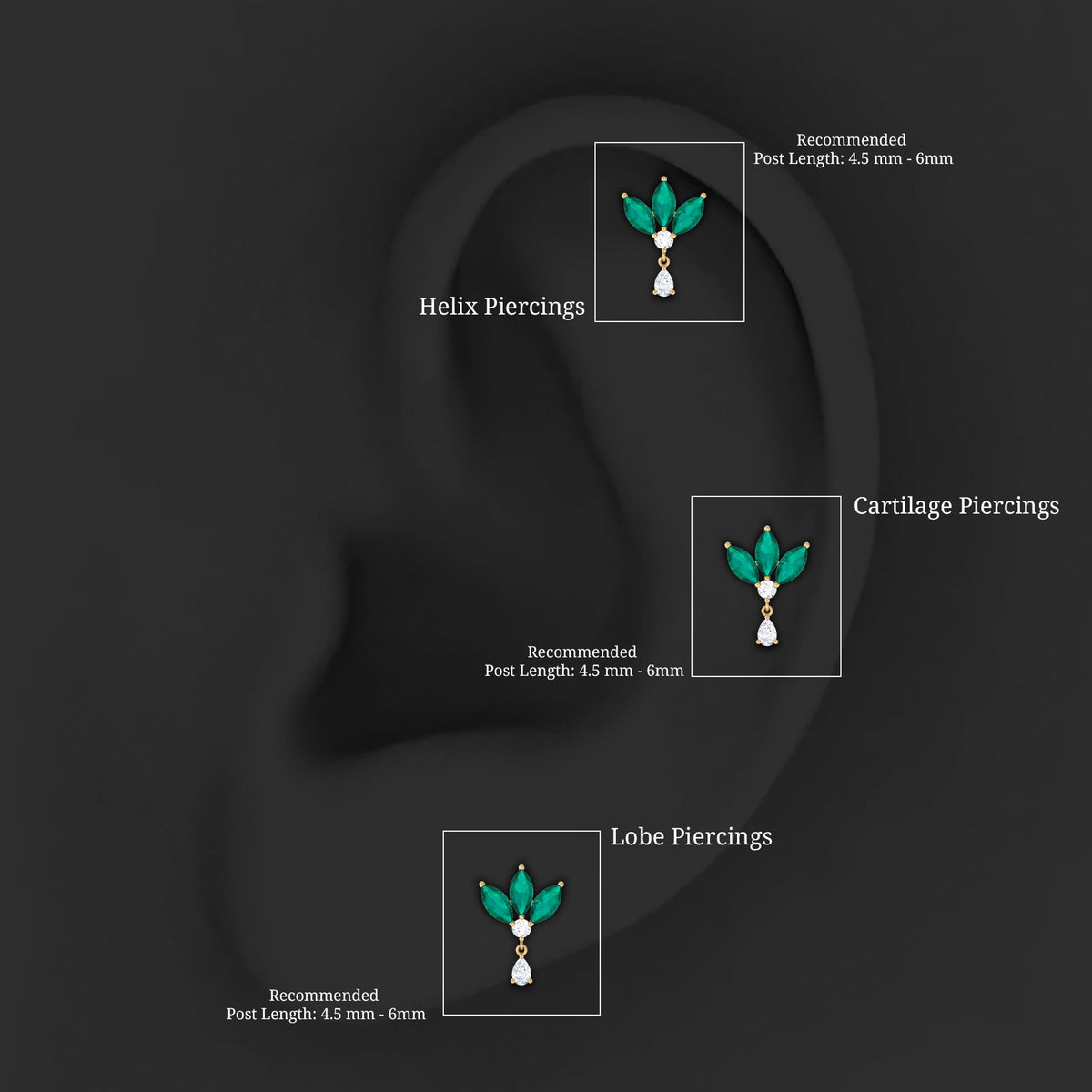 Marquise Created Emerald and Moissanite Flower Drop Earring