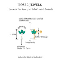 Marquise Created Emerald and Moissanite Flower Drop Earring