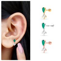 Certified Emerald and Diamond Drop Earring for Helix Piercing