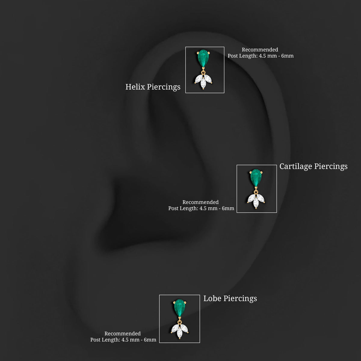 Certified Emerald and Diamond Drop Earring for Helix Piercing