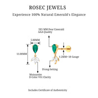 Certified Emerald and Diamond Drop Earring for Helix Piercing