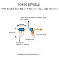London Blue Topaz Cartilage Earring with Dangling Moissanite