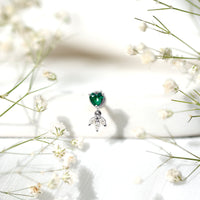 Heart Shape Lab Created Emerald and Diamond Helix Drop Earring