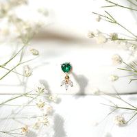 Heart Shape Lab Created Emerald and Diamond Helix Drop Earring