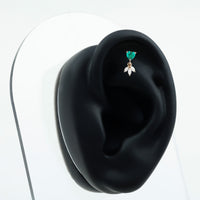 Heart Shape Lab Created Emerald and Diamond Helix Drop Earring