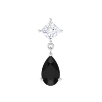 Pear Shape Black Onyx and Diamond Dangling Helix Earring