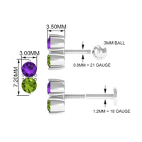 Real Amethyst and Peridot Two Stone Helix Earring