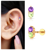 Real Amethyst and Peridot Two Stone Helix Earring