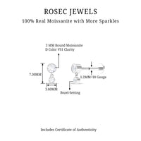 Bezel Set Round Moissanite Helix Drop Earring