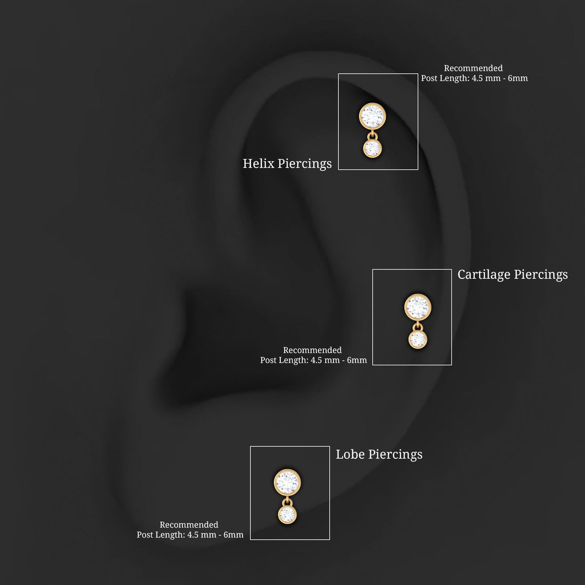 Bezel Set Round Moissanite Helix Drop Earring