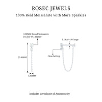 Round Moissanite Chain Drop Earring for Cartilage Piercing