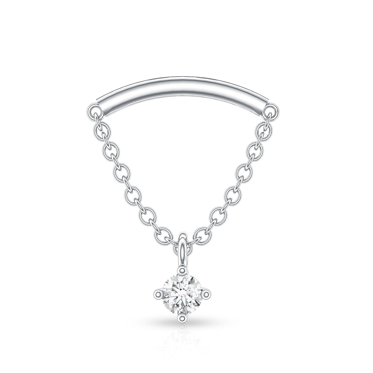 Curved Bar and Moissanite Chain Earring for Helix Piercing