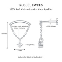 Curved Bar and Moissanite Chain Earring for Helix Piercing