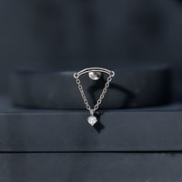 Curved Bar and Moissanite Chain Earring for Helix Piercing