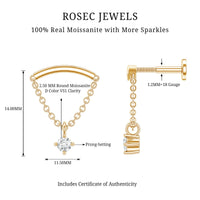 Curved Bar and Moissanite Chain Earring for Helix Piercing