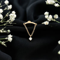 Curved Bar and Moissanite Chain Earring for Helix Piercing