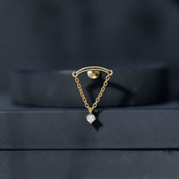 Curved Bar and Moissanite Chain Earring for Helix Piercing
