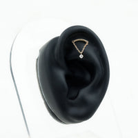 Curved Bar and Moissanite Chain Earring for Helix Piercing