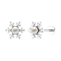 Pearl Solitaire Snowflake Earring for Helix Piercing