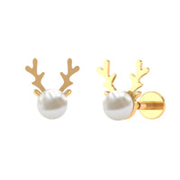 Natural Freshwater Pearl Solitaire Reindeer Earring