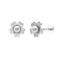Real Freshwater Pearl Solitaire Flower Earring