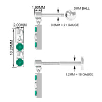 Simple Emerald Bar Drop Earring for Cartilage Piercing