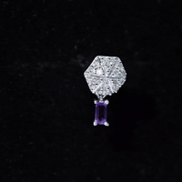 Baguette Amethyst Cartilage Drop Earring with Diamond