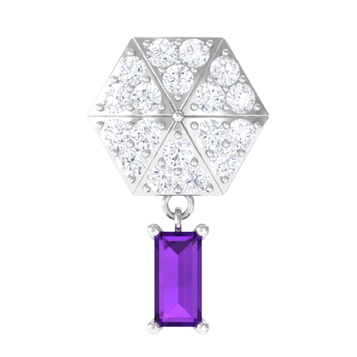 Baguette Amethyst Cartilage Drop Earring with Diamond