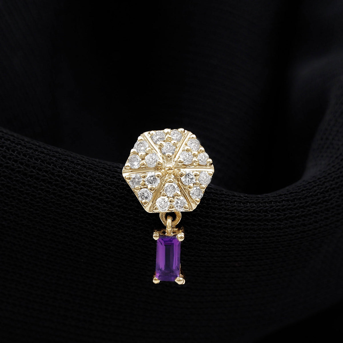 Baguette Amethyst Cartilage Drop Earring with Diamond