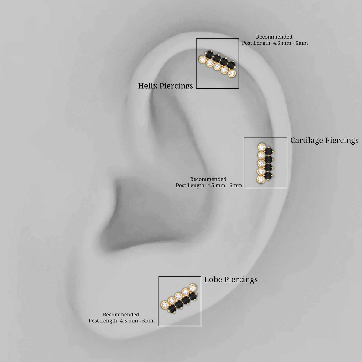 Minimal Black Onyx and Diamond Bar Cartilage Earring