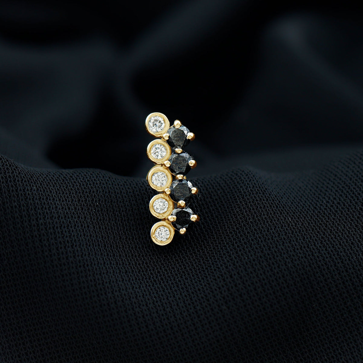 Minimal Black Onyx and Diamond Bar Cartilage Earring