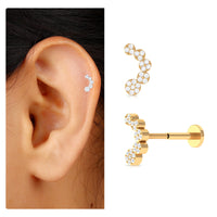 Genuine Diamond Curved Crawler Earring for Helix Piercing