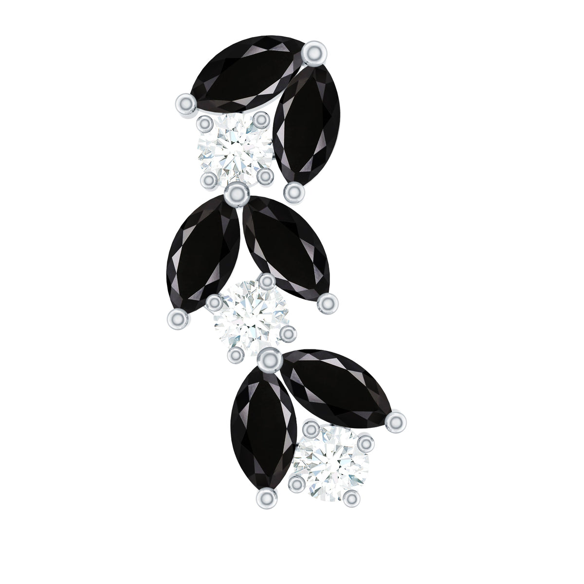Marquise Black Onyx and Diamond Leaf Ear Crawler Earring