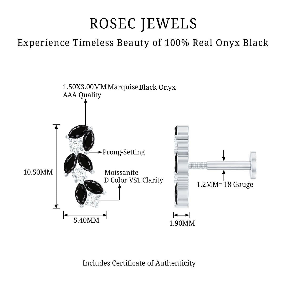 Marquise Black Onyx and Diamond Leaf Ear Crawler Earring