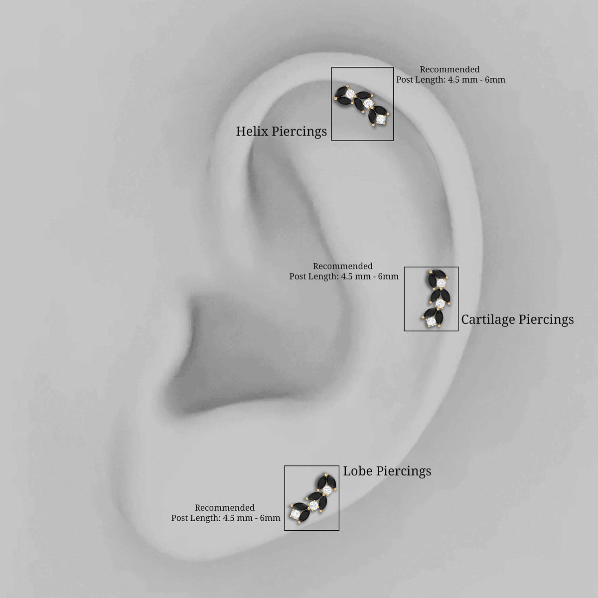 Marquise Black Onyx and Diamond Leaf Ear Crawler Earring