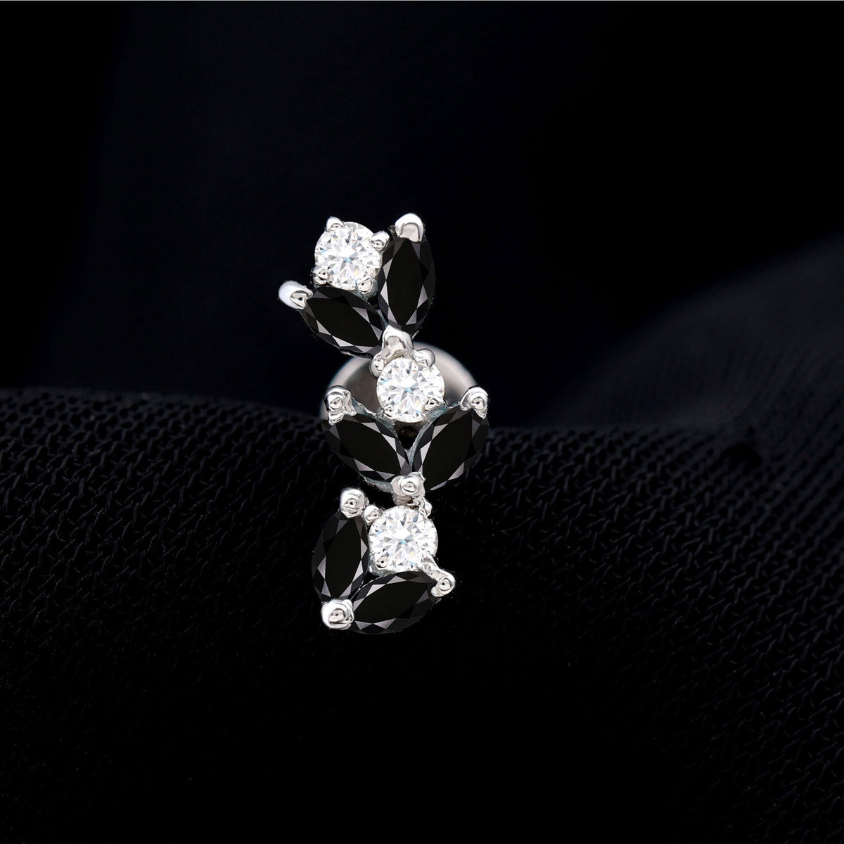Marquise Black Onyx and Diamond Leaf Ear Crawler Earring