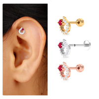 Round Ruby and Diamond Circle Helix Earring