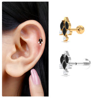Marquise Black Onyx Leaf Cartilage Earring with Certificate
