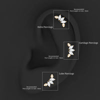 Marquise and Round Cut Moissanite Curved Leaf Helix Earring