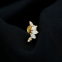 Marquise and Round Cut Moissanite Curved Leaf Helix Earring