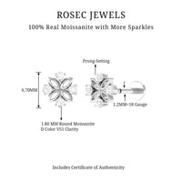 Round Moissanite Flower Earring for Cartilage Piercing