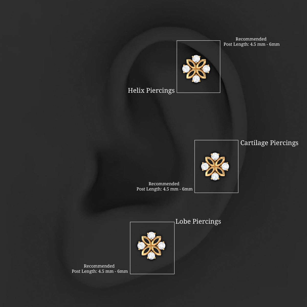Round Moissanite Flower Earring for Cartilage Piercing